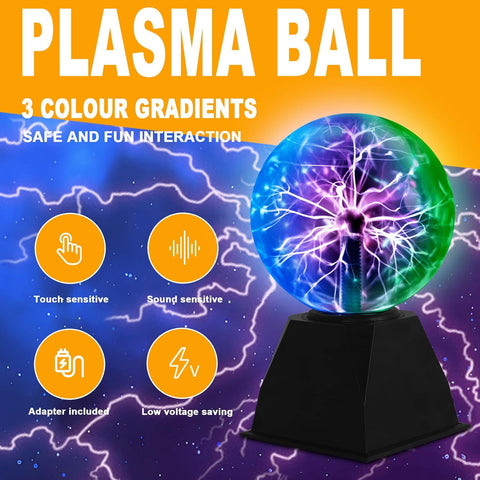 Riserva Plasma Ball 6 Inches, Magic Plasma Ball Three Colors with Touch and Sound Sensitive, Globe Plasma Lamp Science for Gift, Bedroom, Party