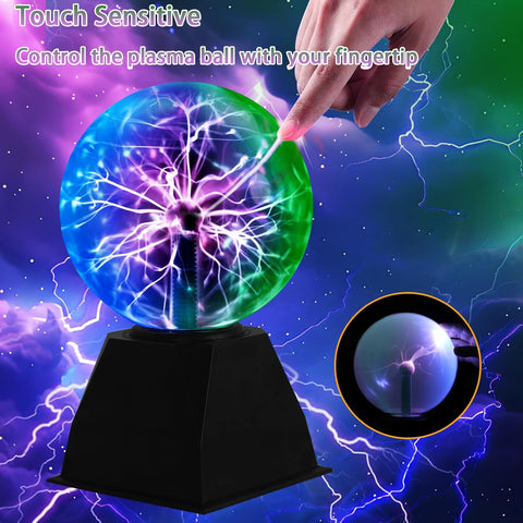 Riserva Plasma Ball 6 Inches, Magic Plasma Ball Three Colors with Touch and Sound Sensitive, Globe Plasma Lamp Science for Gift, Bedroom, Party