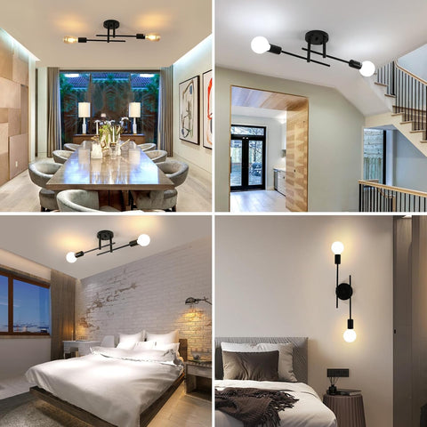 Riserva Modern Ceiling Lamp, E27 Sputnik Ceiling Light Adjustable Semi-Flush Mount, 2-Light Chandelier Black for Living Room, Hallway, Bedroom, Dining Room, Café, Hotel