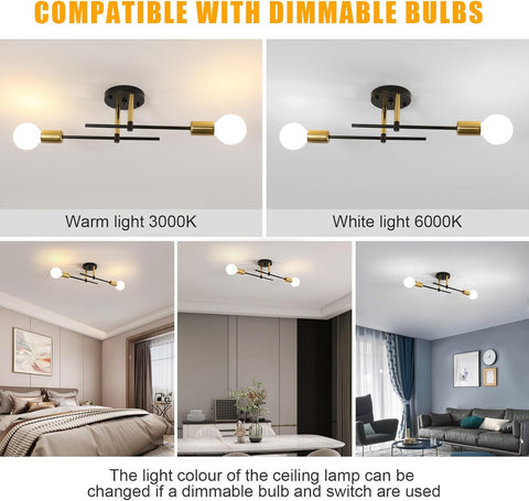 Riserva Chandelier Industrial, E27 Semi-Flush Mount Ceiling Lamp, Black Modern Sputnik Ceiling Light for Living Room, Bedroom, Kitchen, Dining Room, Hallway