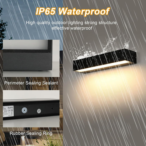 Riserva Outdoor Wall Lights, 16W Modern Black Outdoor Wall Lamp IP65 Waterproof, 3000K Warm White Outside Wall Lights for Patio, Entrance, Garden, Garage, Hallway, Corridor