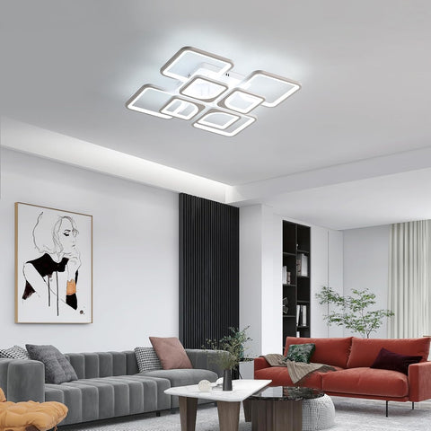 Riserva Dimmable Ceiling Light LED with Remote Control, 80W White Ceiling Lamp Modern, 3000K-6500K, Chandelier Square for Bedroom, Living Room, Dining Room, Kitchen, Office