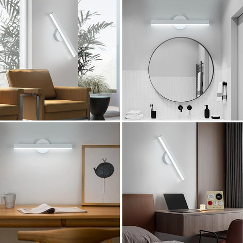 Riserva LED Wall Light, 12W Wall Sconce Modern 300° Rotatable, 3000K Cold Light, Linear Wall Lamp White for Bedroom, Living Room, Study, Mirror, Corridor