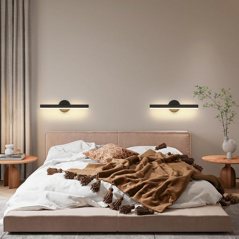 Riserva LED Wall Lights Indoor, 300° Rotating Wall Lamp Modern, 12W 3000K Warm Light Wall Sconce Black for Mirror, Hallway, Living Room, Bedroom, Dining Room