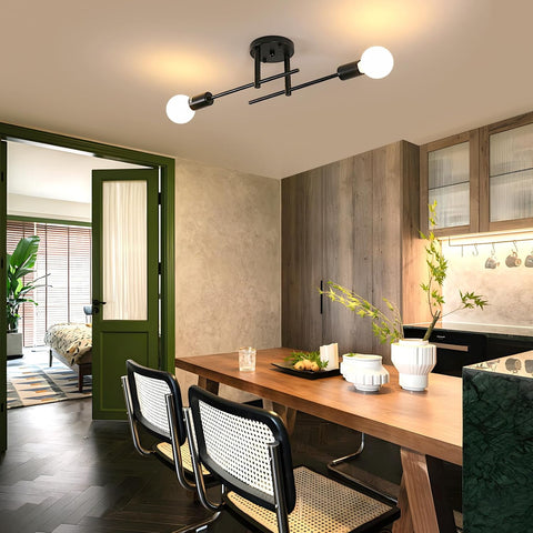 Riserva Modern Ceiling Lamp, E27 Sputnik Ceiling Light Adjustable Semi-Flush Mount, 2-Light Chandelier Black for Living Room, Hallway, Bedroom, Dining Room, Café, Hotel